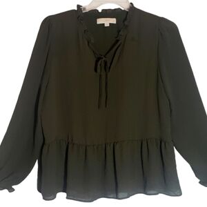 Loft women's small tie neckline baby doll pullover long sleeve blouse. 6006